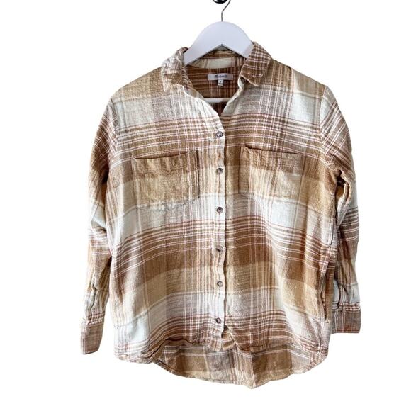 Madewell Tops - MADEWELL Slub Flannel Plaid Sunday Shirt in Earthen Sand sz S